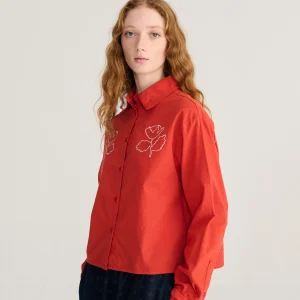 AW26 Vibrant Flower embroidery poplin shirt