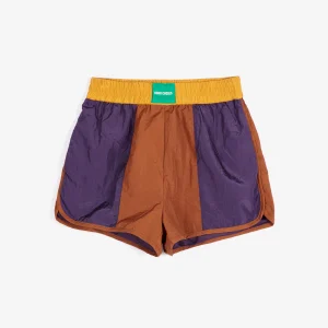 AW26 Shiny color block nylon shorts