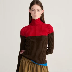 AW26 Color block cotton turtleneck jumper