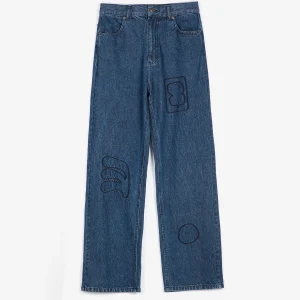 AW26 Embroidery washed mid-waist jeans